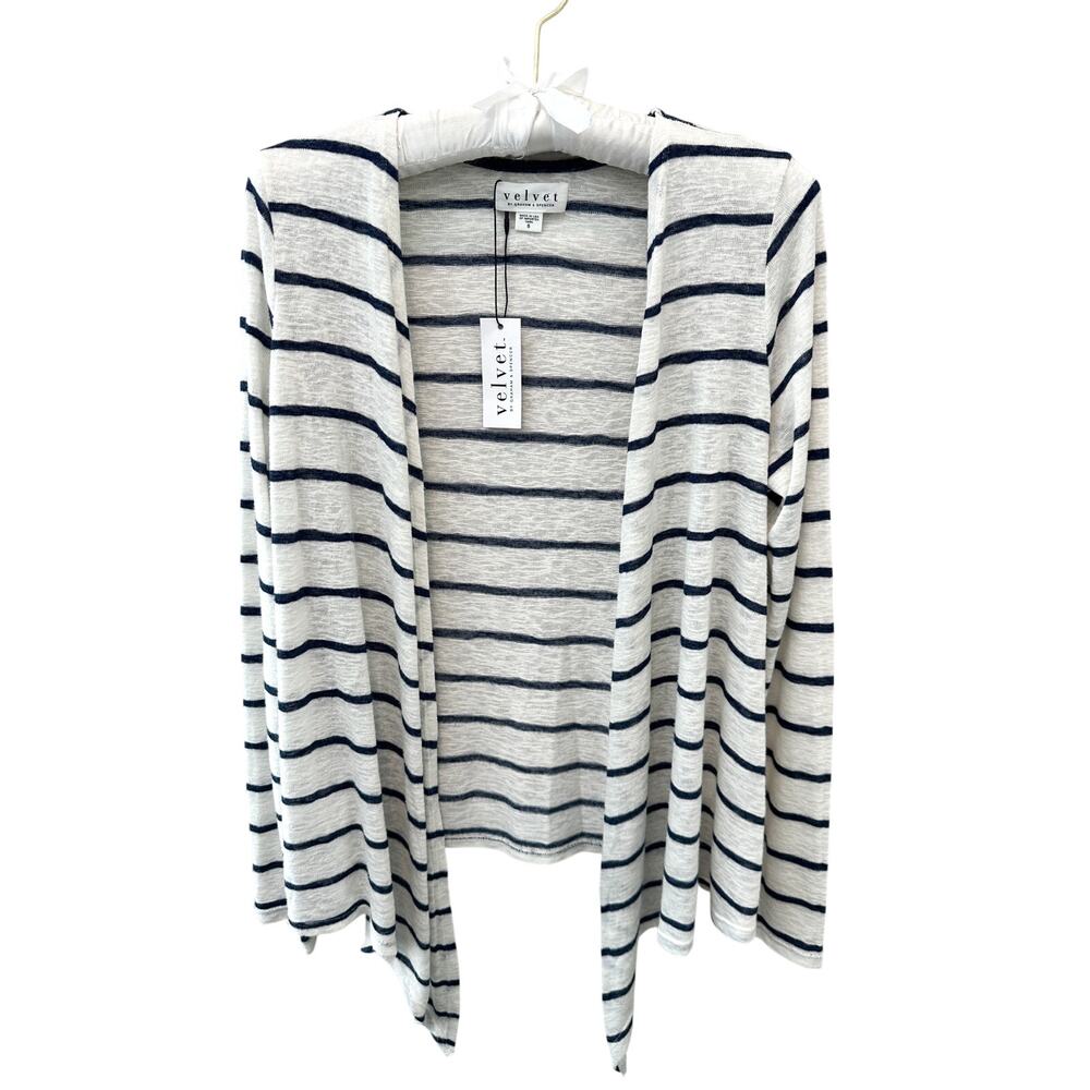 VELVET by Graham & Spencer | Navy White Striped Open Front Cardigan NWT | Small